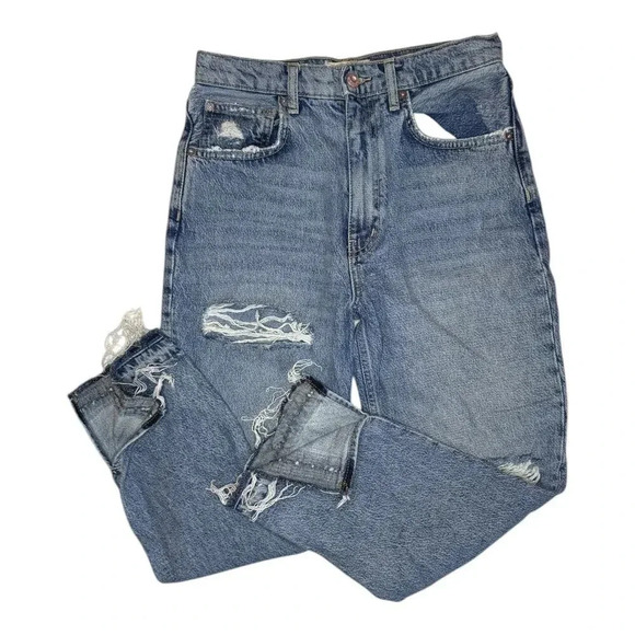 We The Free Lita Distressed Cropped Jeans in Yosemite Blue - Size 27 - Picture 1 of 6